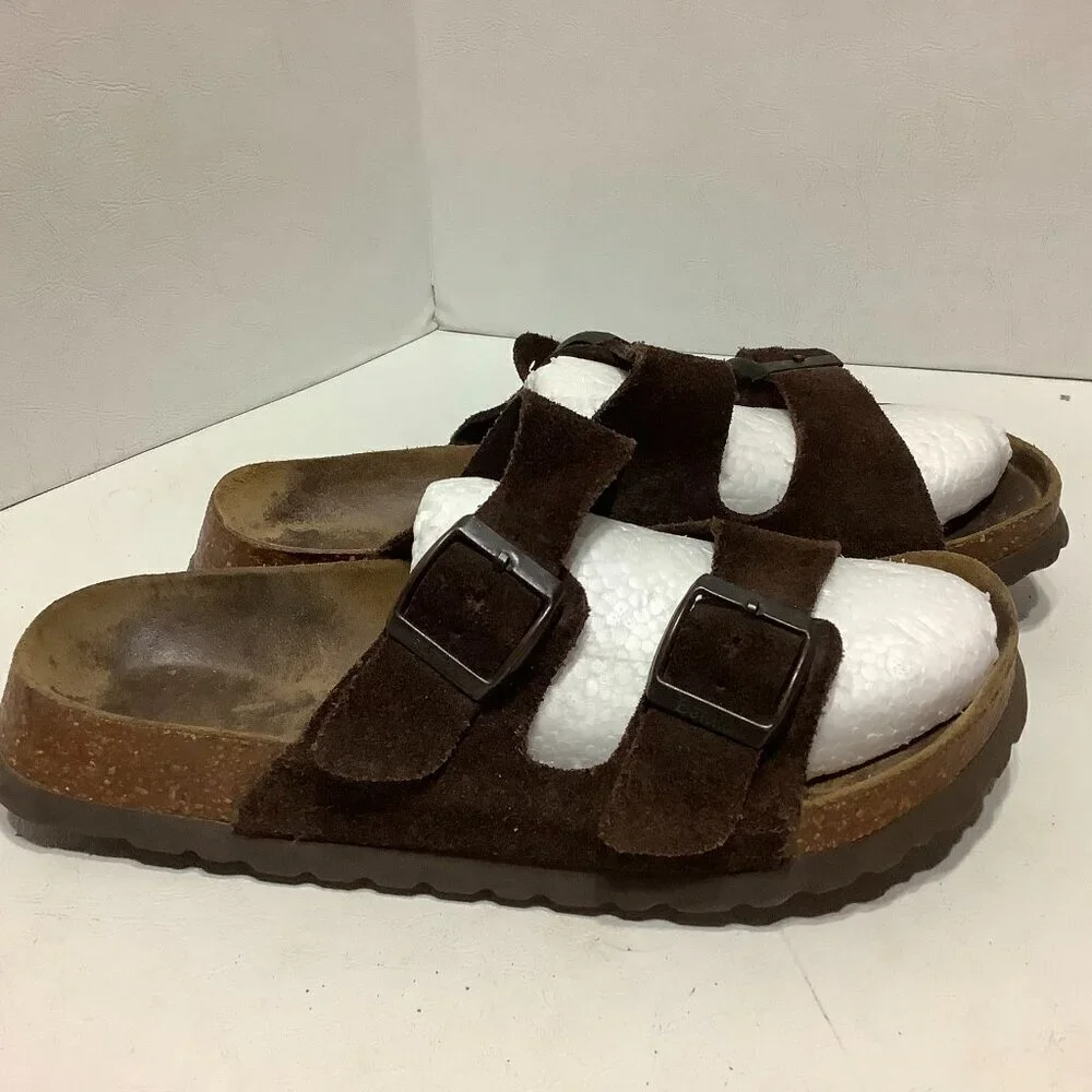 Betula Birkenstock Brown Suede Leather Arizona Sandals Size 245 Narrow Width - Picture 3 of 13